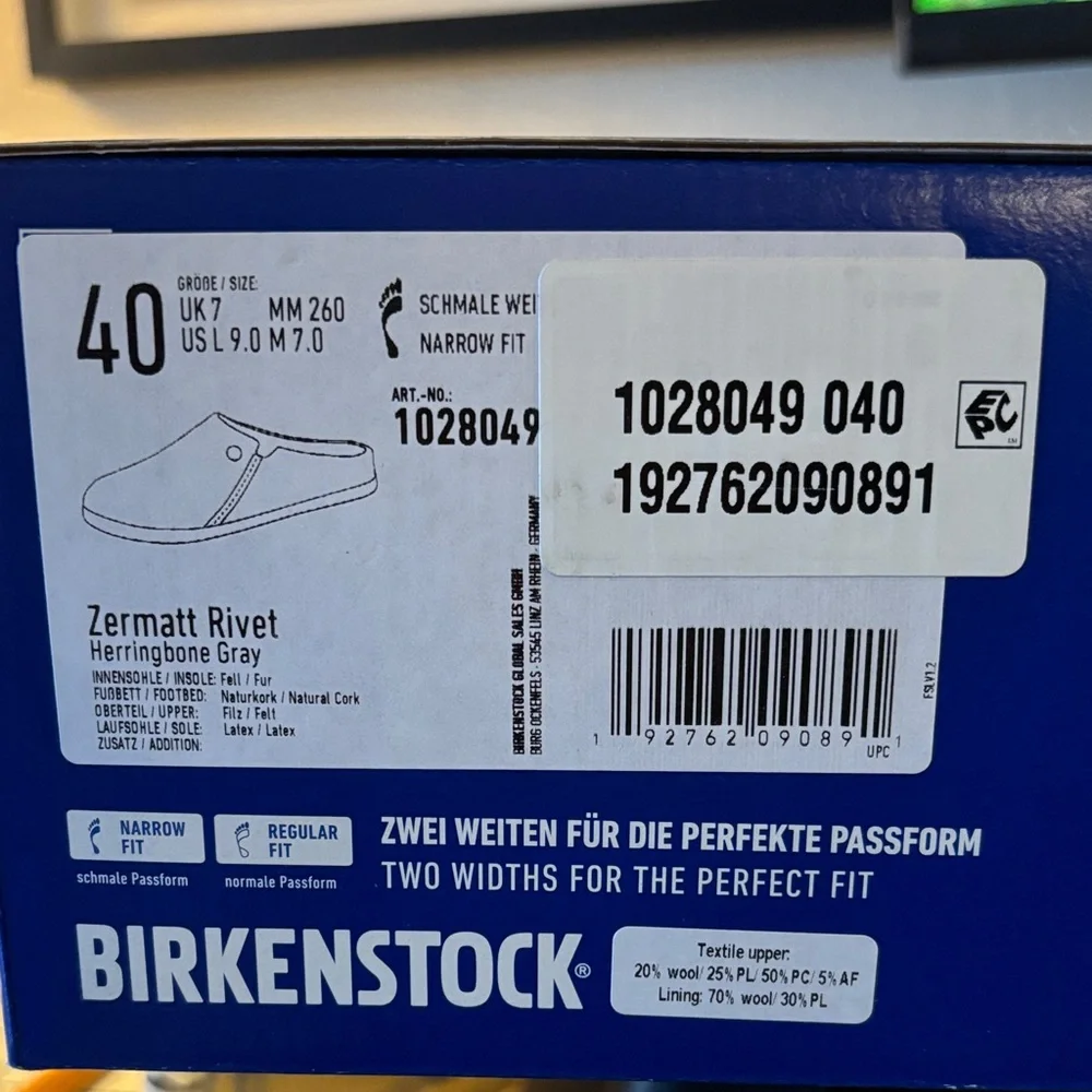 NIB Birkenstock Zermatt River Herringbone Gray Shearling-lined Slippers - Picture 6 of 6